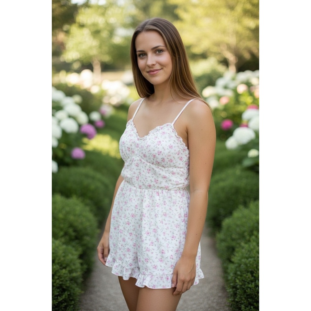 Trixx Floral Playsuit Spaghetti Straps Ruffle Girlypop Peasantcore Sz M coquette